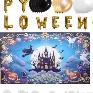 🆕 Halloween Tableware Party Supplies Balloons Tablecloth Ghost Backdrop Stickers
